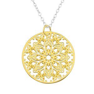 14k Gold and Sterling Laser Cut Arabesque Silver Necklace